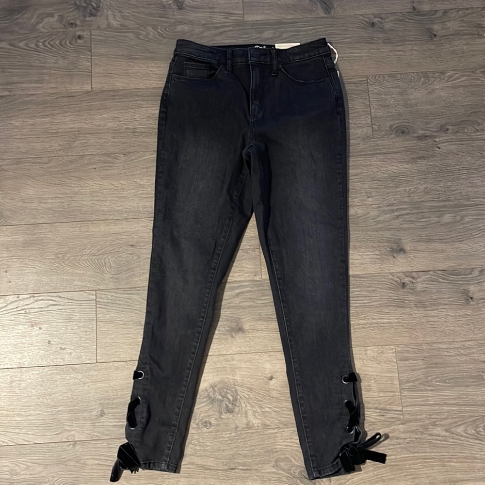 Universal Thread skinny jeans velvet lattice ties at ankle